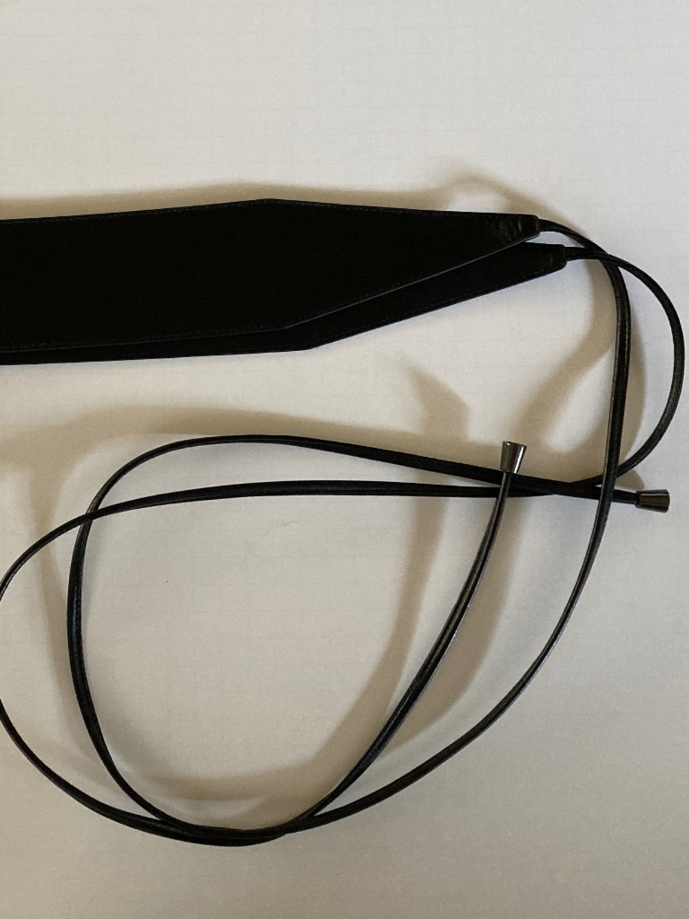 Lafayette 148 New York Black Leather Obi Wrap Belt/Gunmetal Tipped Ties/M/NWOT!
